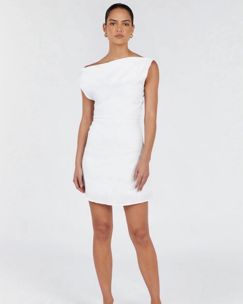 DISSH Cass White Asym Linen Mini Dress - 4